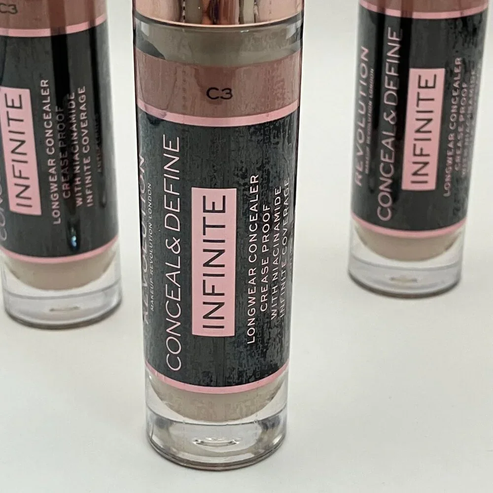 Revolution Infinite XL Concealer C3 3pcs Longwear Niacinamide Crease-Proof 3pack